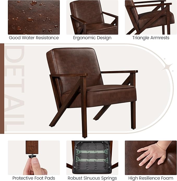 Yaheetech Accent Chair, Armchair with Strong Wood Frame, PU Leather Modern Retro Lounge Chair for Living Room/Lounge/Office/Reception Area, 2 Pieces, Dark Brown