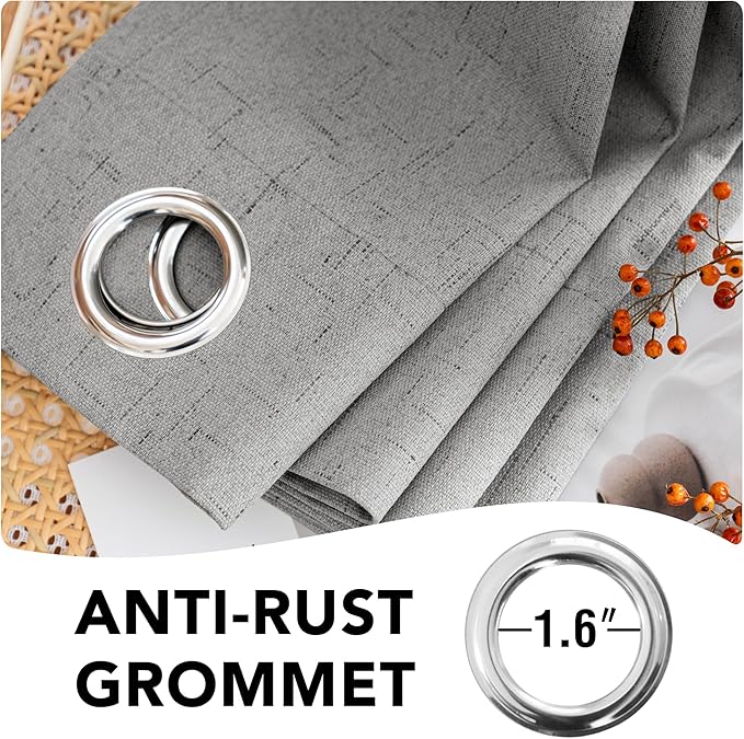 H.VERSAILTEX Linen Blackout Curtains 54 Inches Long 100% Blackout Thermal Insulated Textured Linen Look Curtain Draperies Anti-Rust Grommet, Energy Saving with White Liner, 2 Panels, Dove Gray