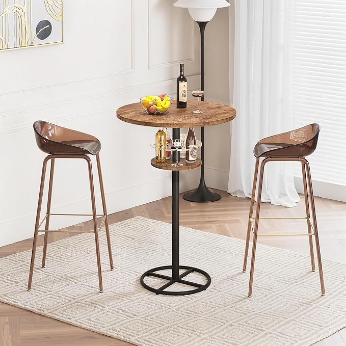 VECELO 36” High Top Bar Table, Sturdy Frame with Metal Base for Cocktail, Pub, Easy Assembly, Brown