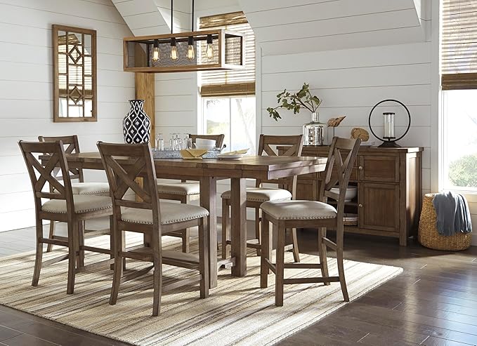 Signature Design by Ashley Moriville Rustic Farmhouse 36" Counter Height Dining Extension Table, Brown