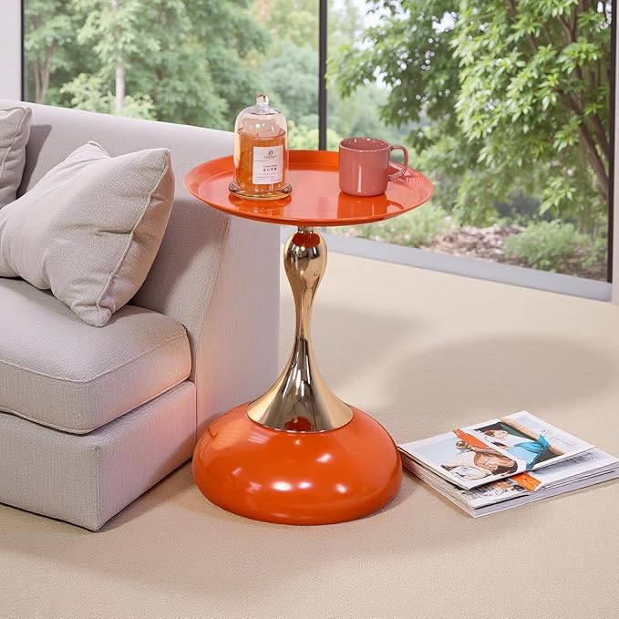 Stylish Hourglass Side Table - Contemporary Design for Living Rooms, Cafes, Dining Areas, Bedrooms, and Outdoor Spaces - Perfect Accent Piece for Any Decor (1, Hermes Orange)