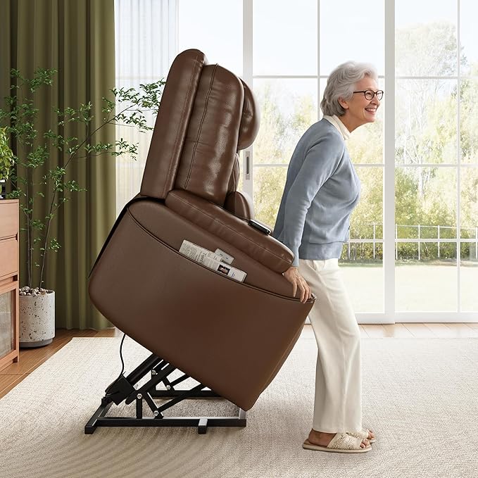 IDEALHOUSE Electric Power Lift Recliner Chair Sofa, Power Lift Chairs for Elderly, 3 Positions, Side Pockets, and Cup Holders, USB Ports, Recliner Chair with Remote for Living Room, Brown