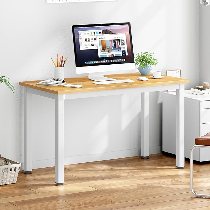 DlandHome 39 inches Small Computer Desk for Home Office Activity Table Writing Table for Small Spaces Study Table Student Laptop Desk (39 inch, Teak + White)