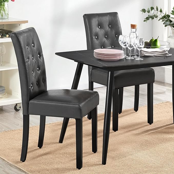 Yaheetech Dining Chairs Set of 6 Modern Style Faux Leather Dining Room Chairs with Solid Wood Legs and Button Tufted Padded for Home Kitchen, Gray