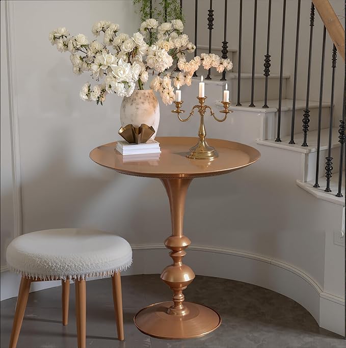 Christopher Knight Home Dolia Decorative Small End Table, Indoor Round Side Table with Unique Rounded Leg, Antique Gold Finish Coffee Table, Vintage Metal Accent Furniture, Multi Functional, Gold