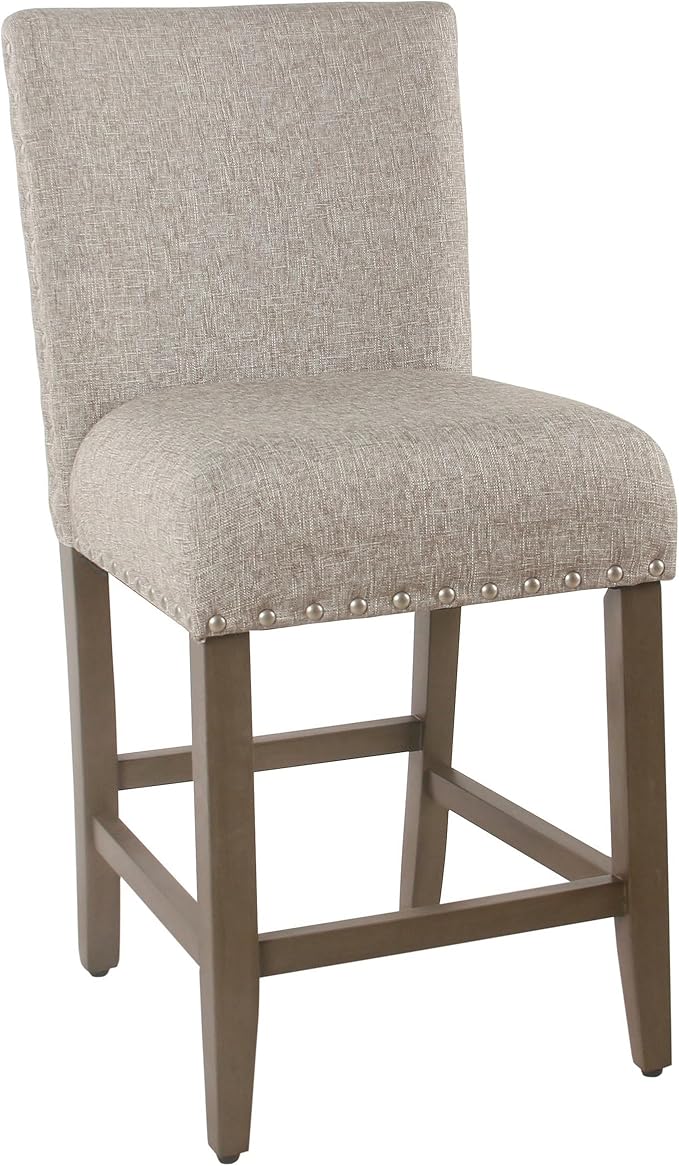 Homepop Home Decor | Backless Nailhead Trim Counter Height Bar Stools | 24 Inch Bar Stools | Decorative Home Furniture (Sterling Gray)