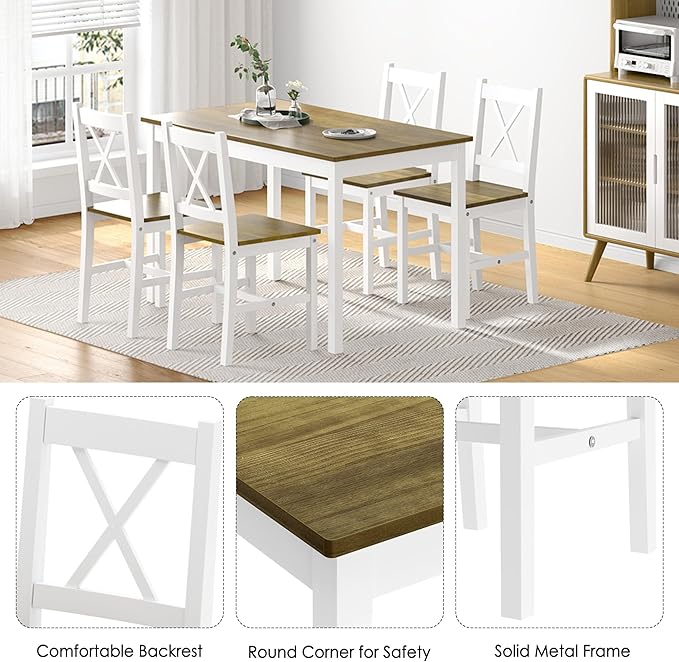 sogesfurniture Dining Table Set for 4，Dinette Set for 4 Small Space,5 Pieces Dining Table for Kitchen, Dining Room 42.5'', Pine Wood,Grey&Green