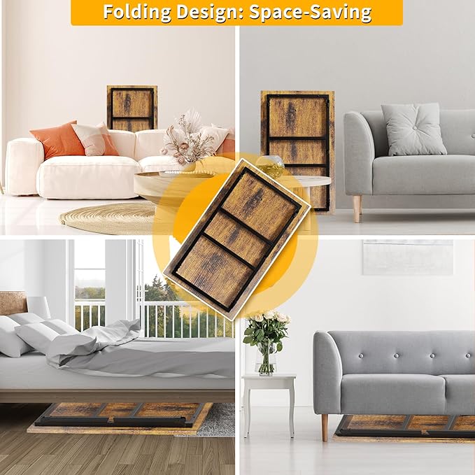 Folding Coffee Table, Portable Wood Low Table with Metal Legs, No Assembly Required, Small Foldable Floor Desk for Living Room/Tea Room/Small Spaces (39.4in x 23.6in x 15.8in) (Rustic Brown)