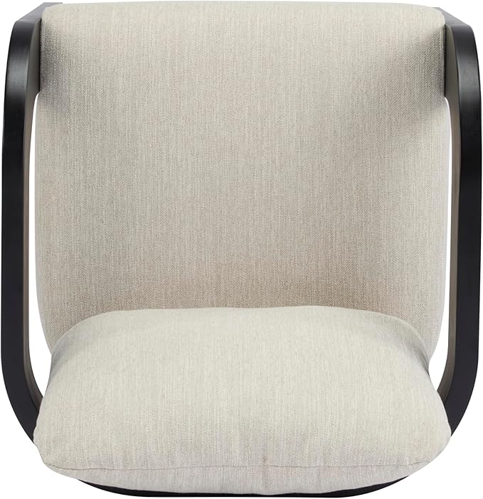 Christopher Knight Home Yorick Modern Dining Chair Set of 2 with Cushion, Solid Wood Dining Room Armchair Set, Curved Backrest Kitchen Side Chair, Living Room Comfy Extra Seat, Black+Beige