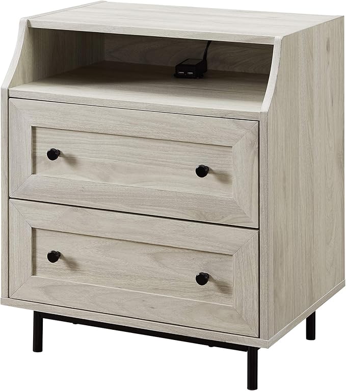 Walker Edison Florence 22 Inch 2 Drawer Open Top Side Table with USB Port - Birch