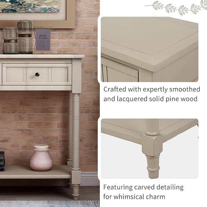 Merax Long Narrow Entryway Console Table with Storage Drawers and Bottom Shelf Antique Gray