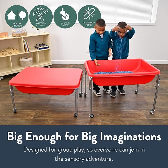 Children's Factory Medium Sensory Table – 24″ Height Table and Lid, Sandbox with Lid, Water Table for Kids, Red