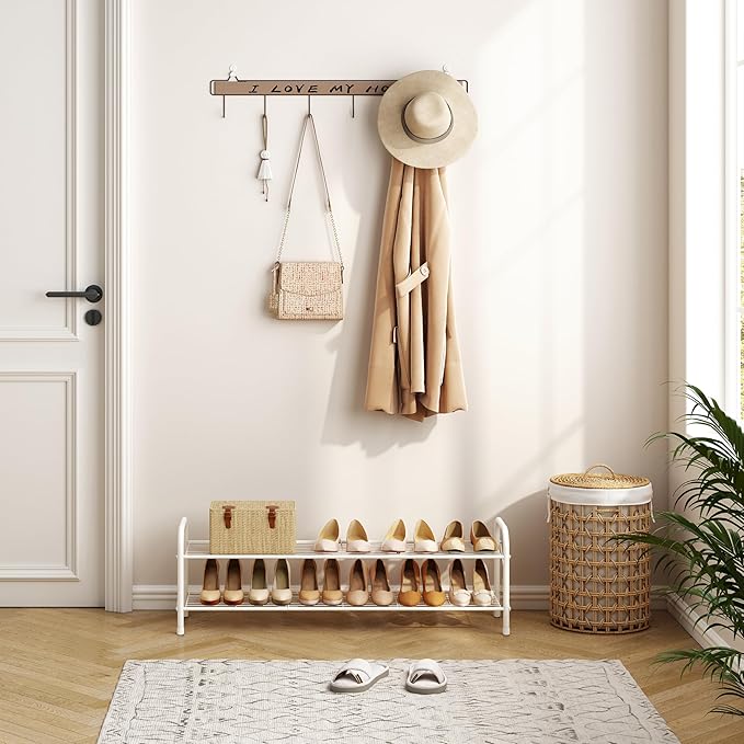 Hoctieon 2 Tier Shoe Rack for Closet, Durable Mesh Style Shoe Rack, Entryway Shoe Shelf, Shoe Storage Organizer for Hallway, Bedroom, Living Room, Wardrobe, White