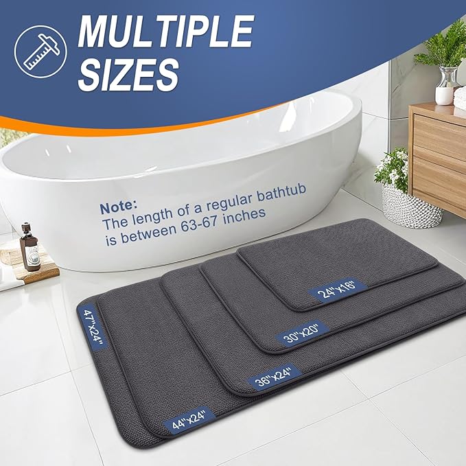 OLANLY Thick Memory Foam Bath Mat Rug 47x24, Extra Soft Absorbent Bathroom Rug, Quick Dry Bath Mats, Non-Slip, Machine Washable Carpet for Bathroom, Tub and Shower, Home Decor Accessories, Dark Grey