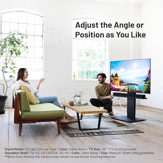 WALL V2 Caster Low Type | Minimalist Rolling TV Stand for 32–60 Inch | Satin White | Portable, Space Saving, Height Adjustable, No Drill | for Living Room and Bedroom | Japanese Design & Engineering