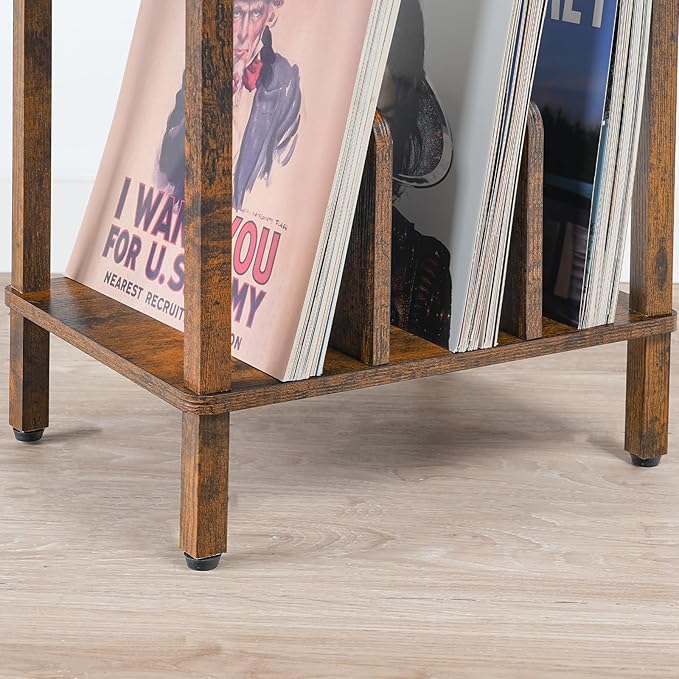 HOOBRO Record Player Stand, 2-Tier End Table, Vinyl Record Turntable Stand with Storage up to 100 Albums, Small Side Table for Living Room, Bedroom, Rustic Brown, FG05RS01