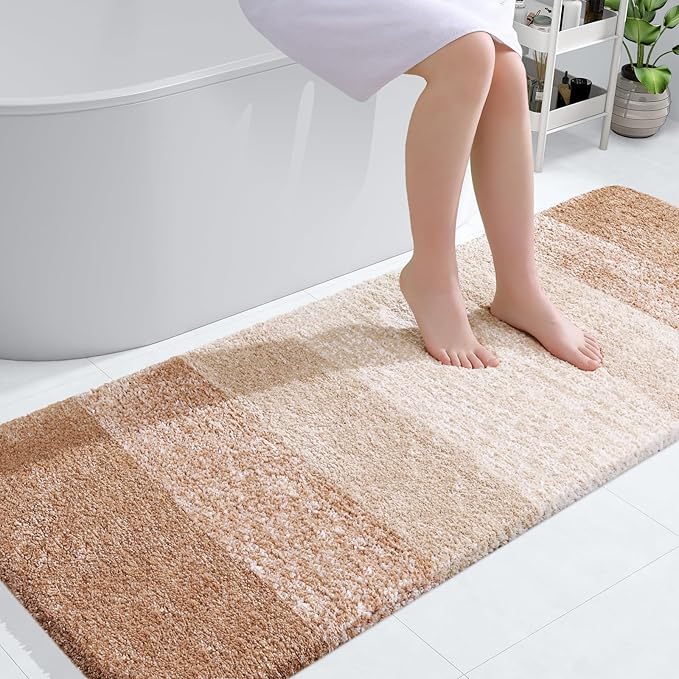 OLANLY Bathroom Runner Rugs 59x24, Extra Soft Absorbent Microfiber Bath Rugs, Rubber Backing, Quick Dry, Machine Washable Bath Mats for Bathroom Floor, Tub and Shower, Home Decor Accessories, Beige