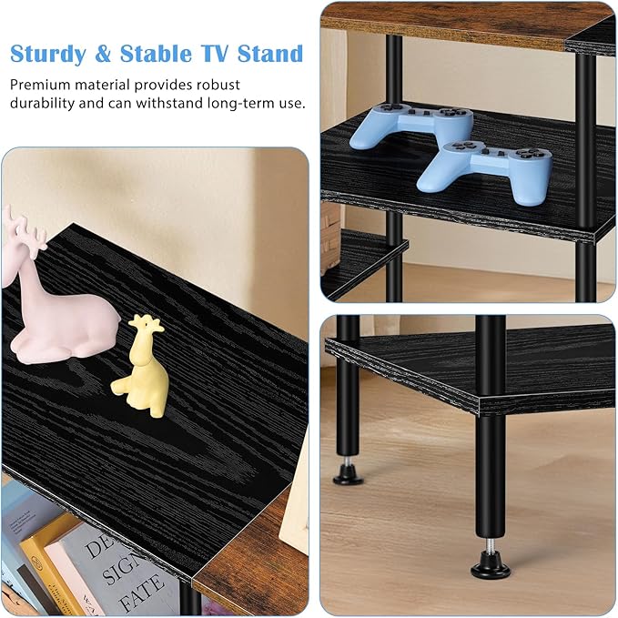 OYEAL 50 Inch TV Stands for Living Room Small Entertainment Center with Open Storage Shelves, Black TV Stands TV Media Console Table for 50 40 32 Inch TV