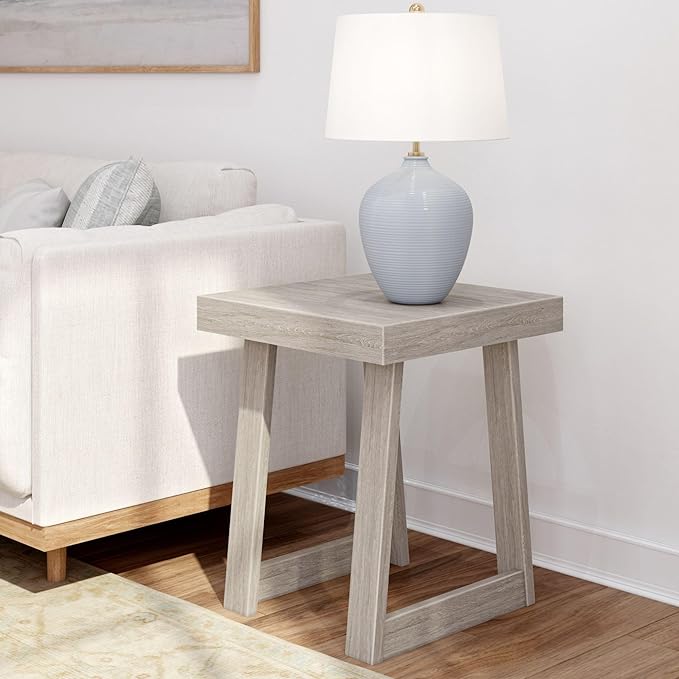 Plank+Beam Classic Square Side Table, Slim Side Table for Living Room, Narrow Nightstand for Small Spaces, Wood End Table for Bedroom, Seashell Wirebrush