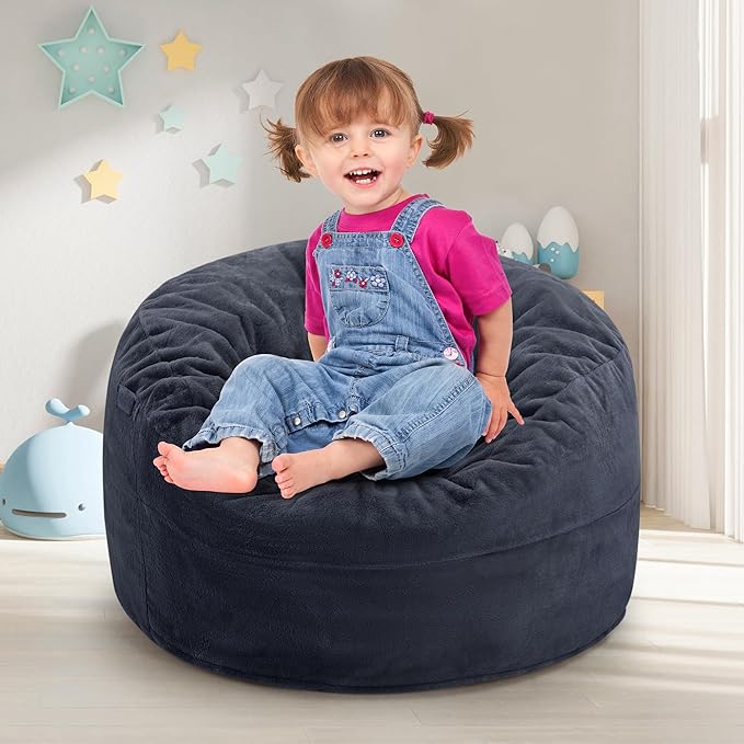 Hobestluk Bean Bag Chairs 2.5FT Beanbag Chair with Plush Faux Fur Cover Memory Foam Bean Bags, Small Bean Bag Chair for Living Room Bedroom, Playroom(Dark Grey)