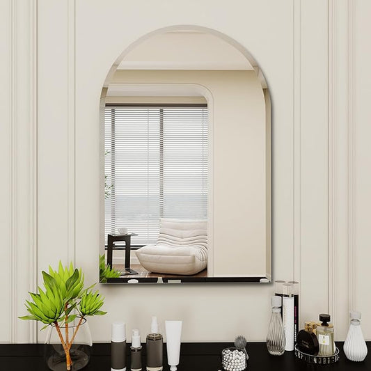 Arched Bathroom Mirror, 18X26 inch Arched Frameless Mirror, Arch Wall Mirror，Frameless Mirrors for Bathroom,Beveled Bathroom Mirror.(18 * 26inch)