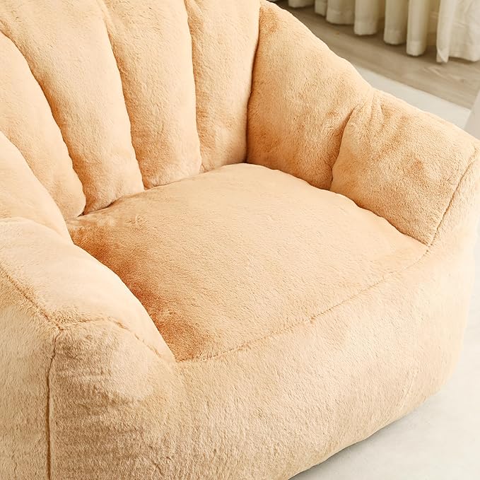 Furniliving Bean Bag Chair, Giant Bean Bag Chair Stuffed Floor Sofa for Adults Comfy Bean Bag Sofa with Back Support, Oversized Bean Bag Couch for Living Room Bedroom Dorm Office, Faux Leather, Brown