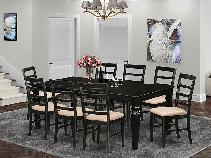 East West Furniture LGPF9-BLK-C 9 Piece Dining Set Includes a Rectangle Dining Table with Butterfly Leaf and 8 Linen Fabric Kitchen Room Chairs, 42x84 Inch, Black