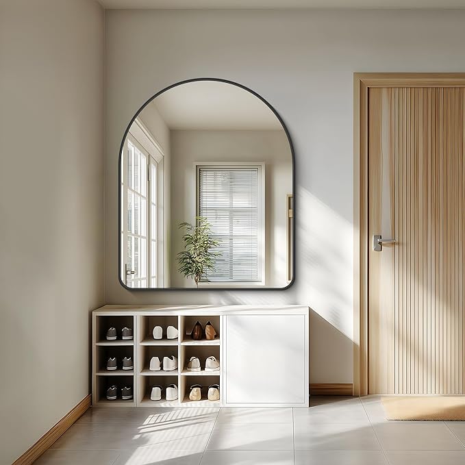FORBATH Arched Wall Mirror 40"x48", Large Arch Bathroom Mirror Black Aluminum Wide Frame for Decor Dresser Mirror for Bedroom Living Room Entryway, Hanging or Leaning Against Wall