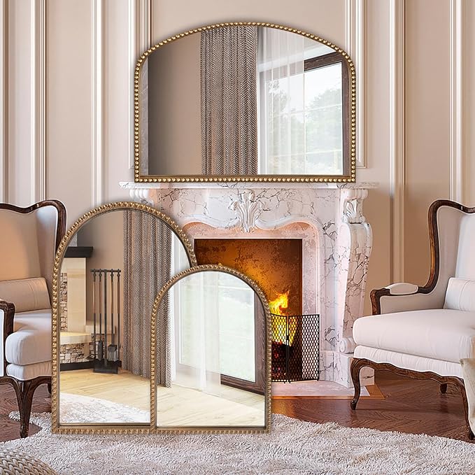 ironsmithn Gold Arched Mirror, 20"x30" Beaded Frame Arch Mirrors, Marlowe Decorative Accent Mirrors for Bathroom Fireplace Bedroom Living Room, Entryway, Antique Gold