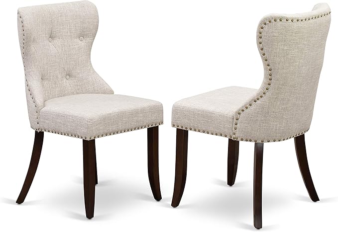 East West Furniture OXSI3-MAH-35 3 Piece Dining Room Furniture Set Contains a Square Dining Table and 2 Doeskin Linen Fabric Upholstered Chairs, 36x36 Inch, Mahogany