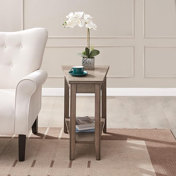 Laurent Recliner Wedge End Side Table with Shelf, Solid Wood, Smoke Gray, Perfect for Living Rooms, Bedrooms, and Small Spaces – Leick Home, 10502-GR