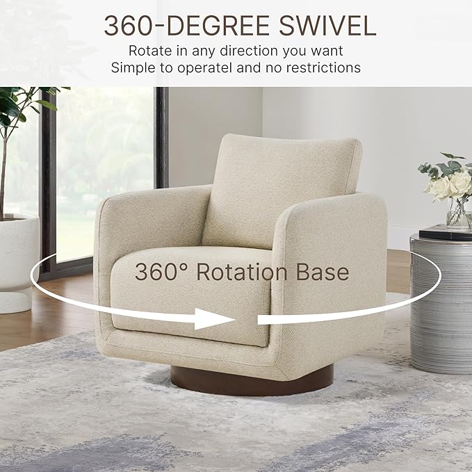 Modern Swivel Accent Chair, 360° Rotating Round Barrel Armchair with Performance Fabric Upholstery for Living Room, Bedroom, Office, Reading Nook, Set of 2,Oatmeal