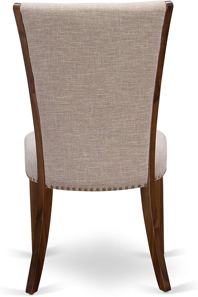East West Furniture VEP8T04 Verona Parsons Dining Chairs - Nailhead Trim Light Tan Linen Fabric Upholstered Chairs, Set of 2, Walnut