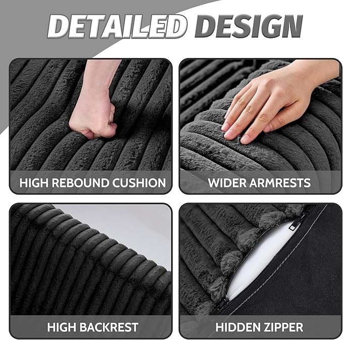 HABUTWAY Giant Bean Bag Chairs for Adults with Armrests, High Backrest Bean Bag Lounge Lazy Sofa with Durable Elastic Foam Filling & Comfy Fabric, Single Couch for Bedroom/Dorm/Living Room(Black)