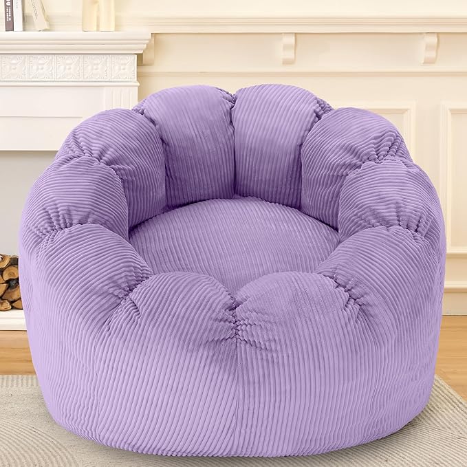 HABUTWAY Giant Bean Bag Chair for Adults/Kids/Teens, Pumpkin Bean Bag Couch Comfy Reading Chair for Bedroom, Corduroy Lazy Sofa Loughe Chair with Wider Seat Depth & Non-Slip Bottom(Purple)