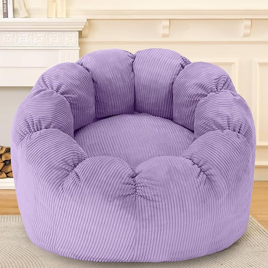 HABUTWAY Giant Bean Bag Chair for Adults/Kids/Teens, Pumpkin Bean Bag Couch Comfy Reading Chair for Bedroom, Corduroy Lazy Sofa Loughe Chair with Wider Seat Depth & Non-Slip Bottom(Purple)