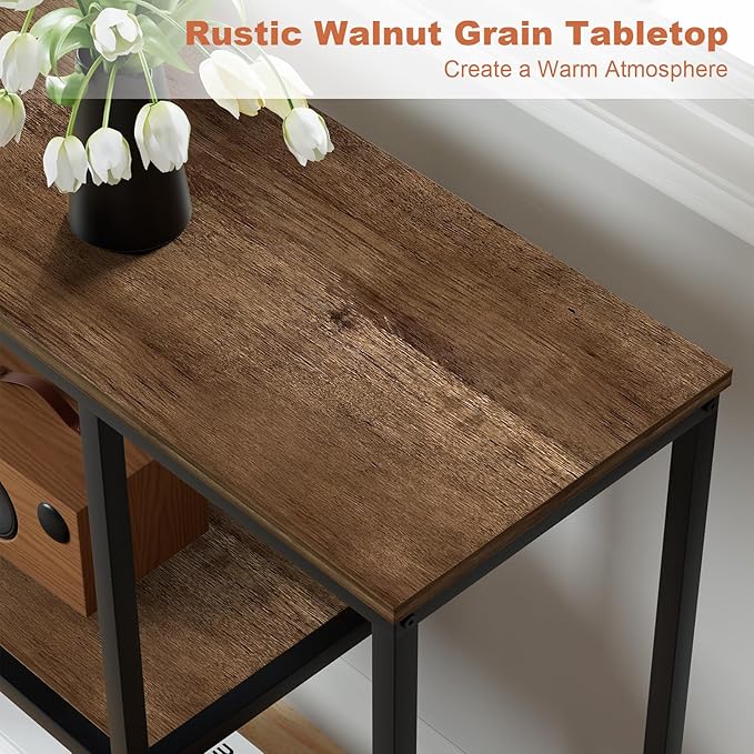WOHOMO Console Table, Small Entryway Table with Storage Shelves 12'' Narrow Sofa Table Modern Hallway Table for Living Room 31.5" x12''x31.5'' Walnut