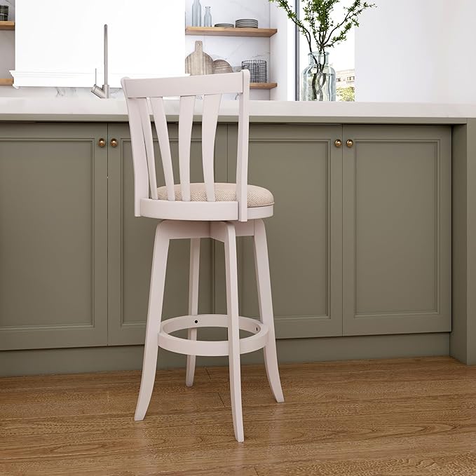 Hillsdale 29.5" Savana Wood Swival Bar Height Stool, White