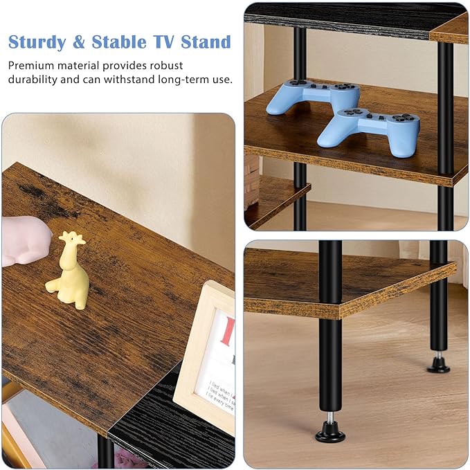 OYEAL TV Stand for 50 inch TV Rustic TV Stand for Bedroom with Storage Shelves, Small Entertainment Center TV Console Table for Living Room, Rustic Brown