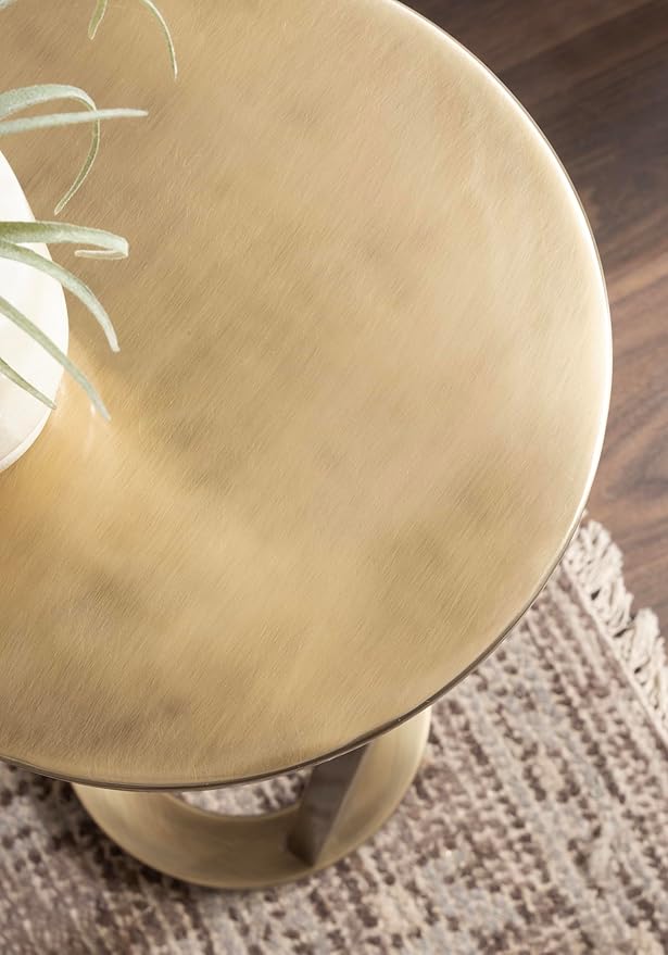 Kate and Laurel Aja Modern Metal Round Drink Table, 9 x 9 x 22, Antique Brass, Decorative Geometric Pedestal Table with Circular Tabletop for Use as Metal Indoor Plant Stand
