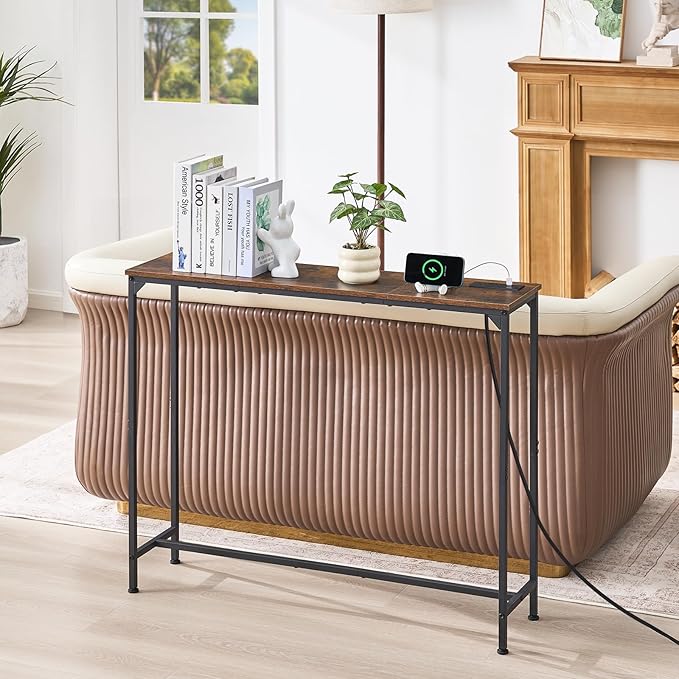 Console Table, Narrow Entryway Table, Thin Sofa Table, Behind Couch Table,for Hallway, Bedroom, Living Room, Foyer, 9.4 x 39.4 x 31.5 Inches, Rustic Brown