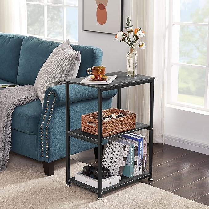 VECELO Tall End Side Table,30" Height Nightstand with 3-Tier Storage Shelf for Living Room Bedroom Office Hallway Study