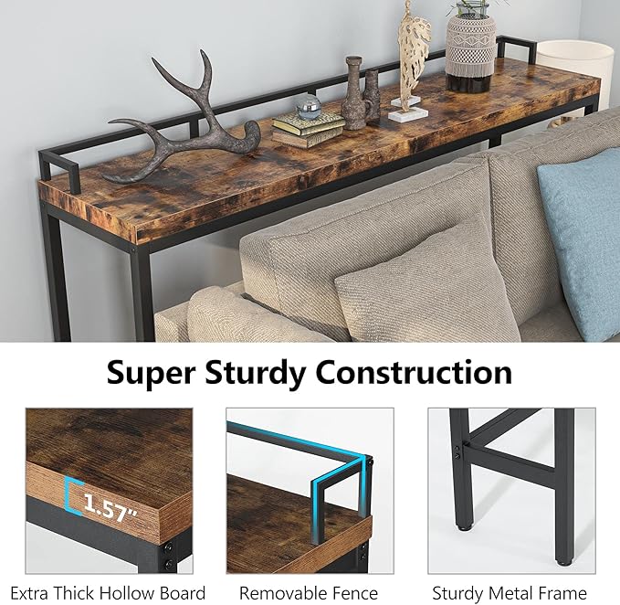 Tribesigns 70.9 inch Extra Long Sofa Table, Narrow Console Table Behind Couch, Rustic Industrial Entryway Table Skinny Hallway Table for Living Room