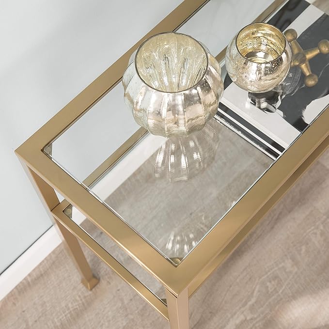 SEI Furniture Jaymes Metal & Glass 2-Tier Console Table, Soft Gold