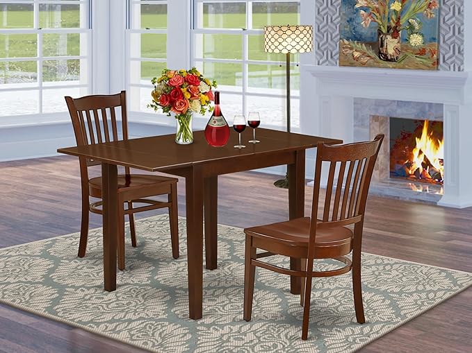 East West Furniture NDGR3-MAH-W 3 Piece Modern Dining Table Set Contains a Rectangle Wooden Table with Dropleaf and 2 Kitchen Dining Chairs, 30x48 Inch, Mahogany