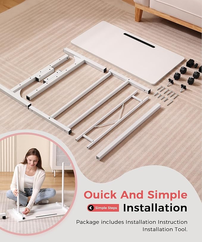 KLSMYHOKI Standing Desk Adjustable Height, Mobile Stand Up Desk with Wheels Small Computer Desk Rolling Desks, Portable Laptop Desk White Standing Table Home Office Desks 16"x31.5" Height 27"-43.5"