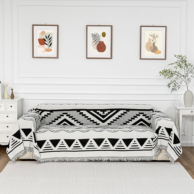 MYSKY HOME Couch Cover for Sectional Sofa Set Boho Geometric Furniture Sofa Cover Washable for Dog Cat Pets Couch Cover 3 Seat Sofa Chenille Couch Protector Multi-Use Couch Cover Blanket, 71" X134"