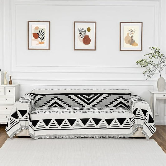 MYSKY HOME Sectional Couch Cover Black Boho Geometric Sofa Covers for Sectional Sofa L Shape Chenille Couch Protector for Dogs Pets Couch Throw Cover Washable Durable for Home Decor, 71" X118"