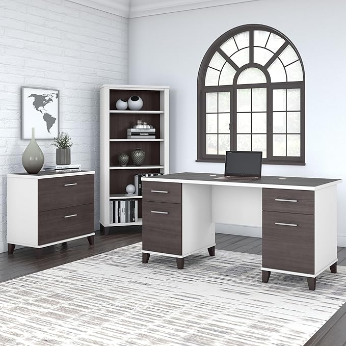Bush Furniture Somerset 5 Shelf Bookcase in Storm Gray, Tall Bookshelf, Large Book Shelf for Living Room, Home Office, or Entryway