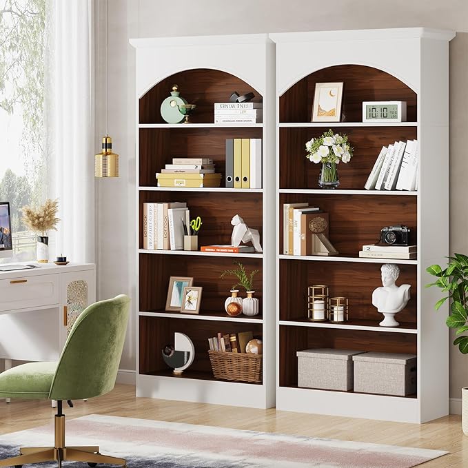 LITTLE TREE 70.9" White Bookcase, 5-Tier Tall Bookshelf with Open Shelves, Wooden Vintage Free-Standing Book Shelf for Living Room, Home Office, Bed Room